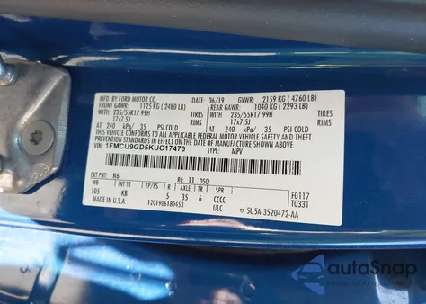 2019 Ford Escape Se из США, поврежденный, VIN 1FMCU9GD5KUC17470